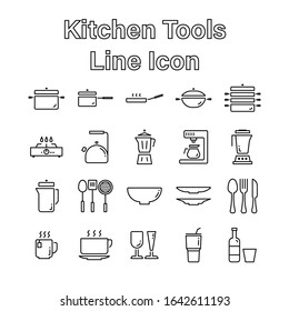 Set of Kitchen Tools Line Icon Editable Stroke on White Background