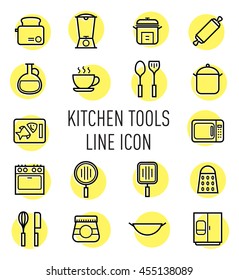 set of kitchen tools line icon isolated on white background