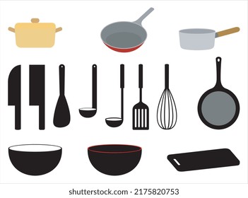 Set of kitchen tools silhouettes vector