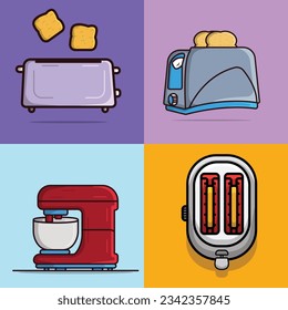 Set of Kitchen tools vector illustration.Collection of Breads with Toaster and Stand Mixer icon consept.