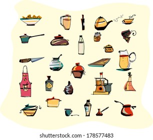 Set of kitchen utencils in color