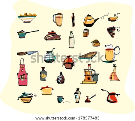 Set of kitchen utencils in color