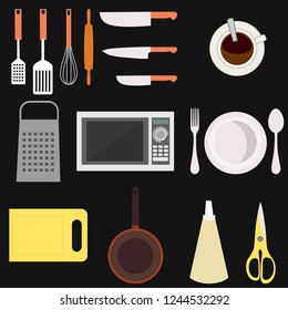Set of kitchen utensil and collection of cookware icons, cooking tools and kitchenware equipment. Different kitchenware and kitchen utensil tools. kitchen utensil home food cooking

