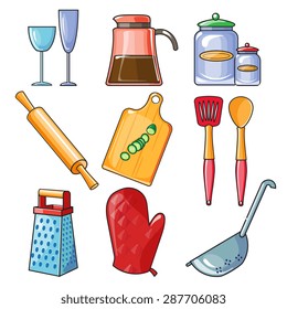 Set of kitchen utensil and collection of cookware icons, cooking tools and kitchenware equipment
