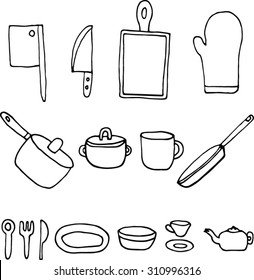 Set of kitchen utensil and collection of cookware
