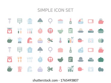 Set of kitchen utensil for cooking, vector Flat icon set.
