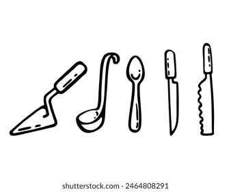 Set of kitchen utensil icon black and white vector illustration isolated on white background