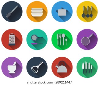 Set of kitchen utensil icons in flat design. EPS 10 vector illustration with transparency.