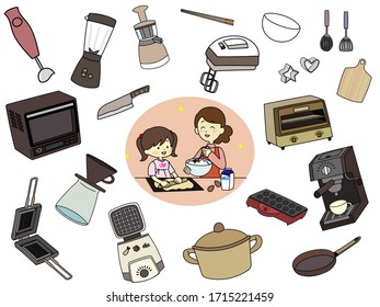 Set of kitchen utensil illustrations