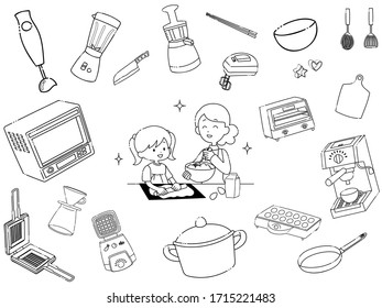 Set of kitchen utensil illustrations