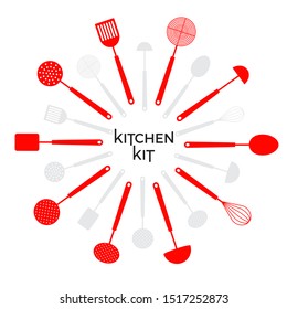 Set Of Kitchen Utensil. Mock Up. Vector Icon Set