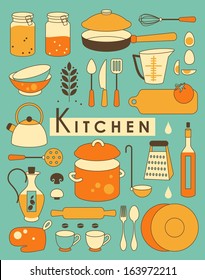 Set of Kitchen utensil in Retro-Styled