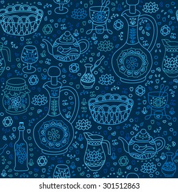 Set of Kitchen utensil. Vector seamless background.
