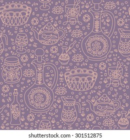 Set of Kitchen utensil. Vector seamless background.