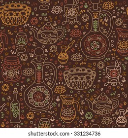 Set of Kitchen utensil. Vector seamless background. Seamless pattern can be used for wallpaper, pattern fills, web page background, surface textures.