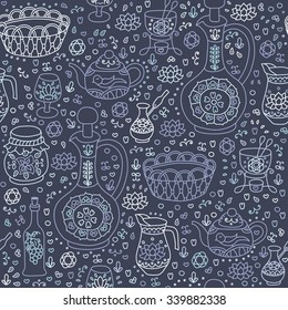 Set of Kitchen utensil. Vector seamless background. Seamless pattern can be used for wallpaper, pattern fills, web page background, surface textures.