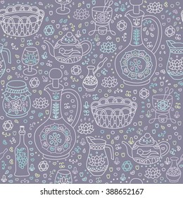 Set of Kitchen utensil. Vector seamless background. Seamless pattern can be used for wallpaper, pattern fills, web page background, surface textures.