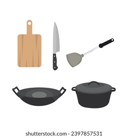 set of kitchen utensils collection on white background