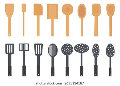 Set of kitchen utensils for cooking and meal preparation tasks. Kitchen tools for baking