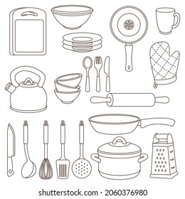 Set of kitchen utensils. Cooking tools for home and restaurant.