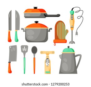 Set of kitchen utensils. Cookware, cooking, tool. Can be used for topics like background, collection, preparing food