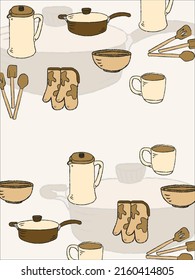 Set of kitchen utensils. Copy space for text. Hand drawing flat vector illustration