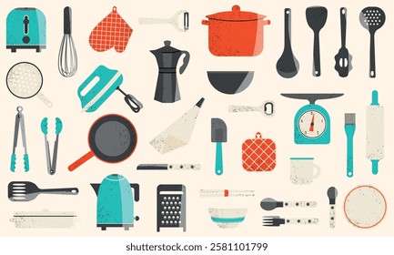 Set of kitchen utensils. Cute kitchen decor. 