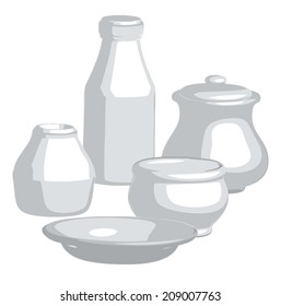 set of kitchen utensils depicted in the form of silhouettes with shadows falling