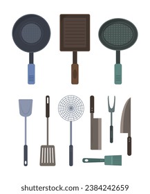 Set of Kitchen Utensils in Flat Design Element