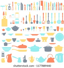 Set of kitchen utensils, flat icons style