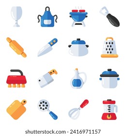 Set of Kitchen Utensils Flat Icons 

