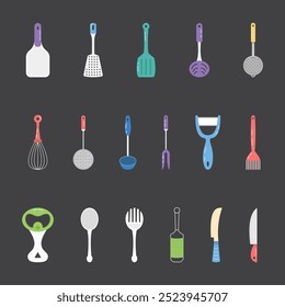 set of kitchen utensils flat illustration collection