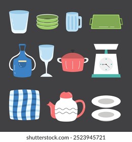 set of kitchen utensils flat illustration collection
