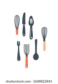 set of kitchen utensils in flat style
