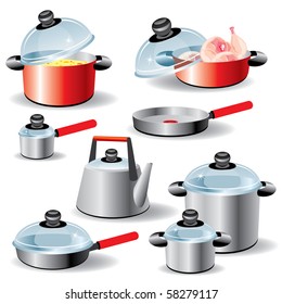 set of kitchen utensils for hot food processing