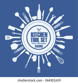 Set of kitchen utensils icon in flat design style 