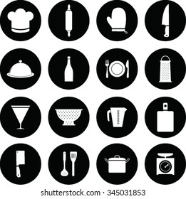 Set of kitchen utensils icon in flat design style 