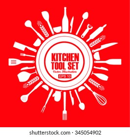 Set of kitchen utensils icon in flat  style 