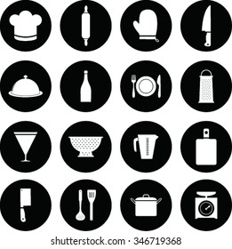 Set of kitchen utensils icon in flat design style 