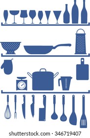 Set of kitchen utensils icon in flat design style 