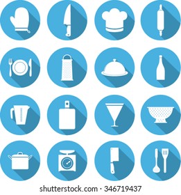 Set of kitchen utensils icon in flat design style 