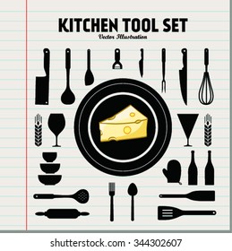 Set of kitchen utensils icon , vector illustration