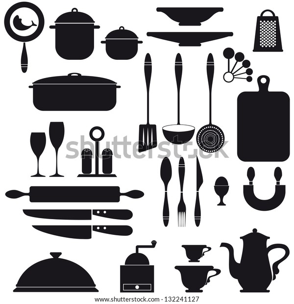 Set Kitchen Utensils Icons Black On Stock Vector Royalty Free 132241127