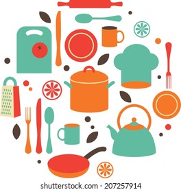 Set of kitchen utensils icons in flat style 