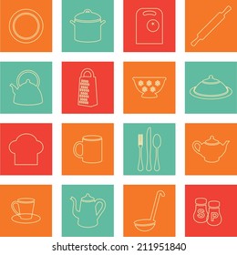 Set of kitchen utensils icons in flat style  