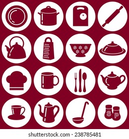 Set of kitchen utensils icons in flat style with shadows 