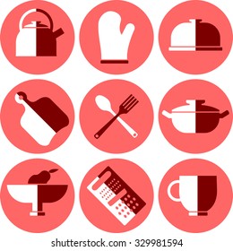 Set of kitchen utensils icons in flat style
