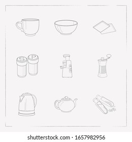 Set of kitchen utensils icons line style symbols with seasoning, mug, thermos and other icons for your web mobile app logo design.