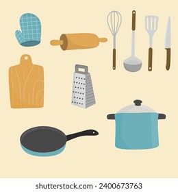 Ilustración de utensilios de cocina, dibujos animados de equipos de cocina