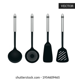 Set of kitchen utensils isolated on white background. Сollection icons in realistic style. Vector illustration. Design elements for business. Stock.